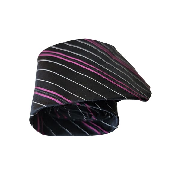Ralph Lauren Purple Label 100% Silk Repp Neck Tie Mens Black Made in Italy - Picture 1 of 13